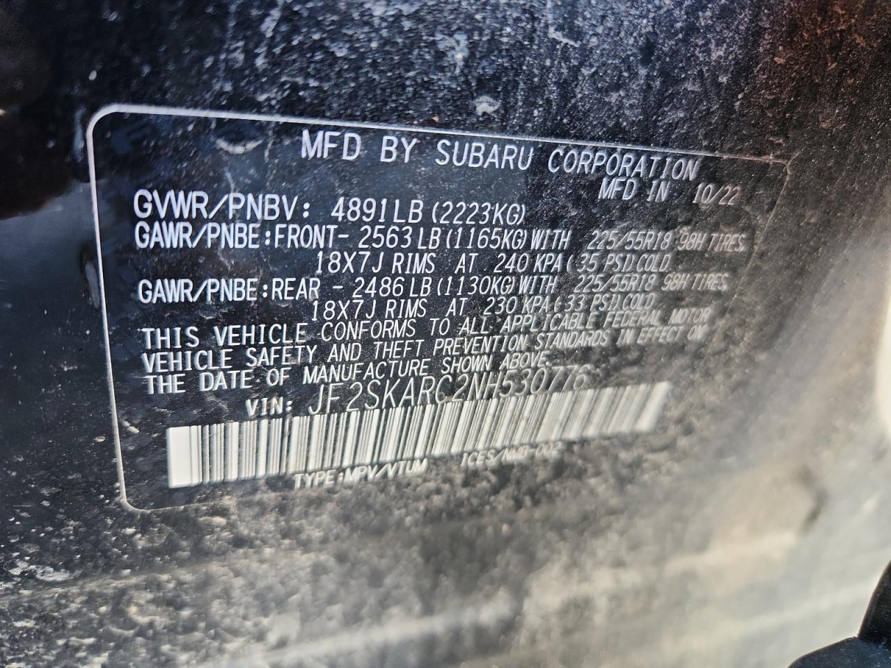 2022 Subaru Forester Touring VIN: JF2SKARC2NH530776 Lot: 84548265