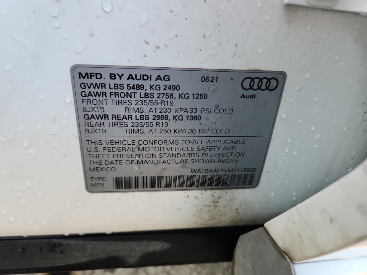 2021 Audi Q5 Premium Plus VIN: WA1BAAFY5M2115920 Lot: 86457495