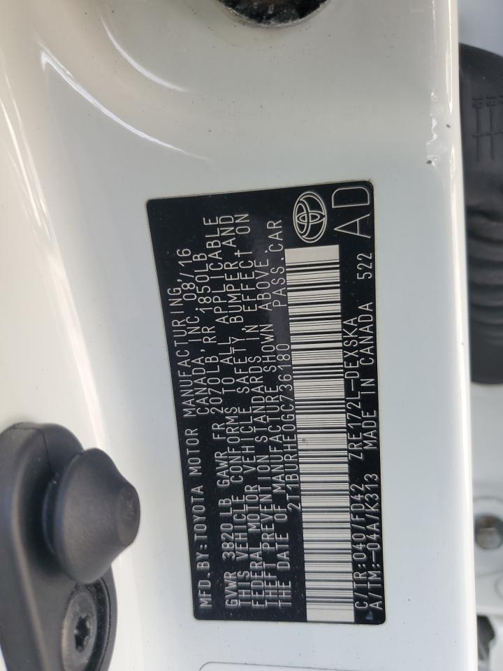 2016 Toyota Corolla L VIN: 2T1BURHE0GC736180 Lot: 85317335