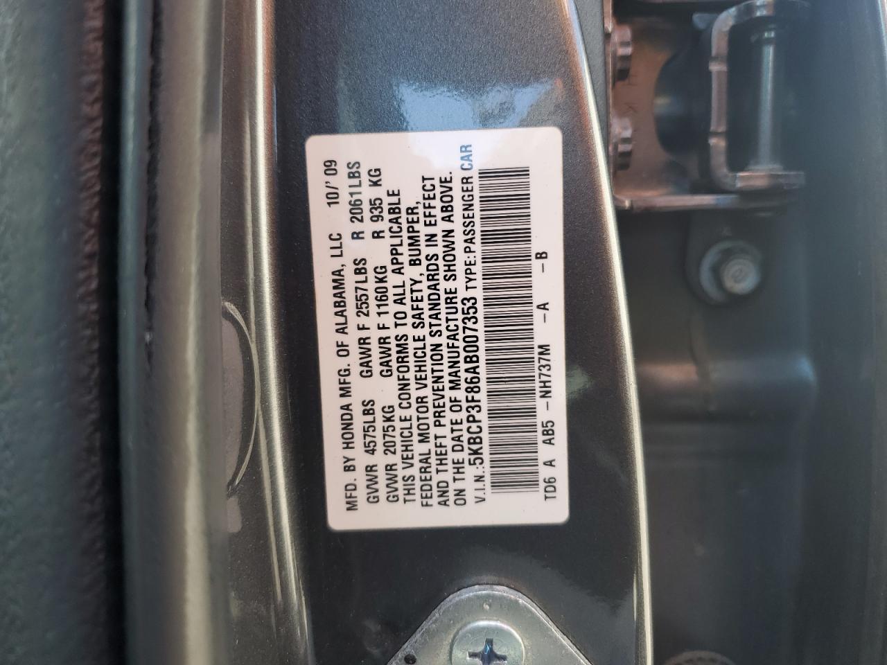 2010 Honda Accord Exl VIN: 5KBCP3F86AB007353 Lot: 85095535