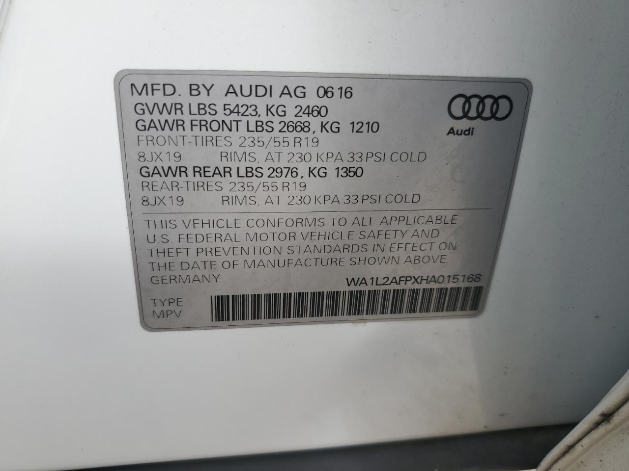 2017 Audi Q5 Premium Plus VIN: WA1L2AFPXHA015168 Lot: 83955155