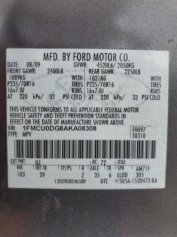 2010 Ford Escape Xlt VIN: 1FMCU0DG8AKA08308 Lot: 81988545