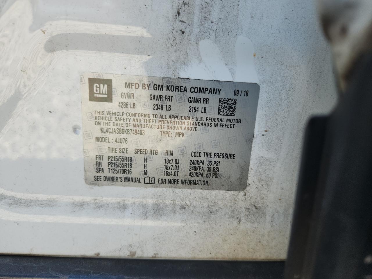 2019 Buick Encore Preferred VIN: KL4CJASB6KB749403 Lot: 86134925