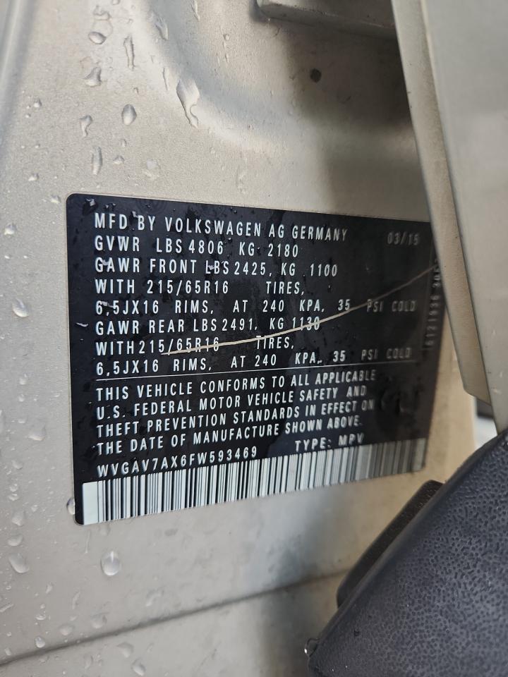 2015 Volkswagen Tiguan S VIN: WVGAV7AX6FW593469 Lot: 90847545
