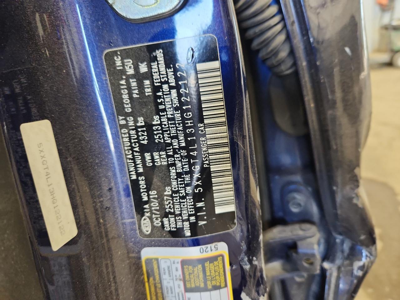 2017 Kia Optima Lx VIN: 5XXGT4L13HG122122 Lot: 84956625