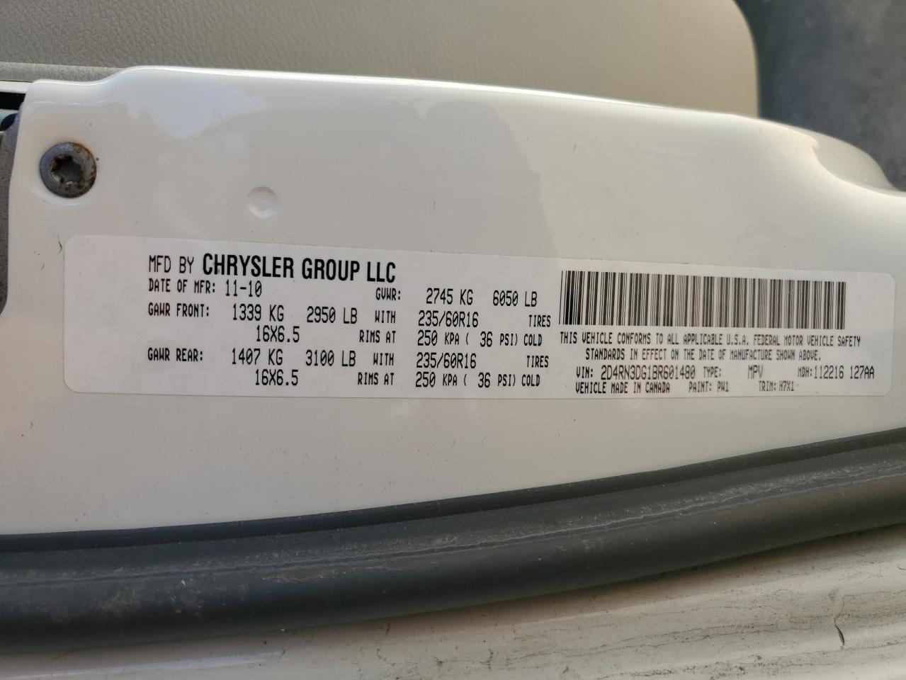 2011 Dodge Grand Caravan Mainstreet VIN: 2D4RN3DG1BR601480 Lot: 87079375