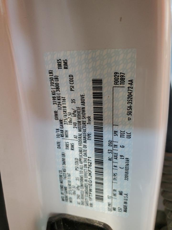 2018 Ford F150 Supercrew VIN: 1FTFW1EG1JKF76271 Lot: 85080235