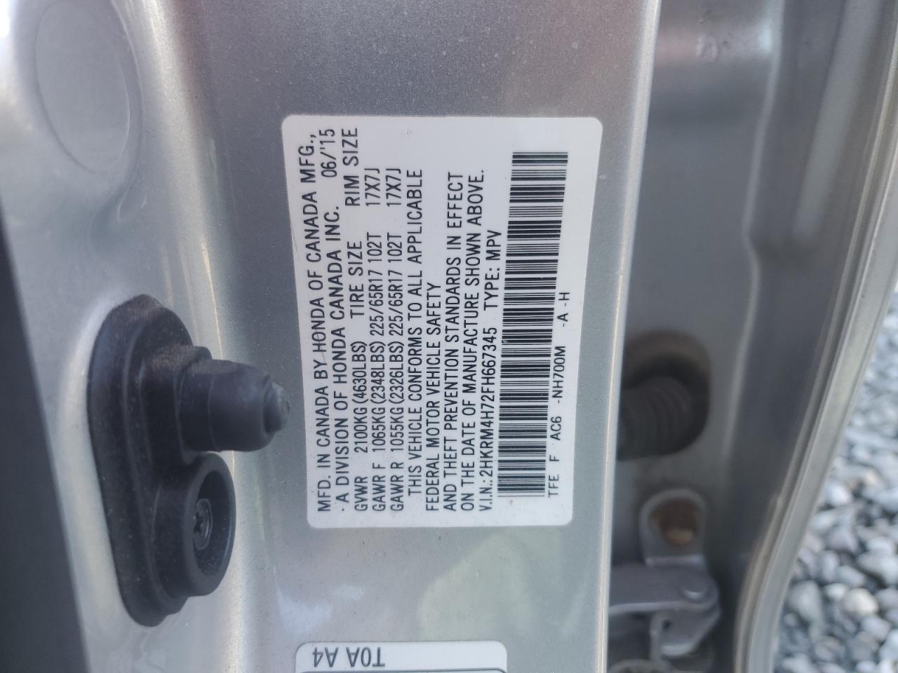 2015 Honda Cr-V Exl VIN: 2HKRM4H72FH667345 Lot: 86537505