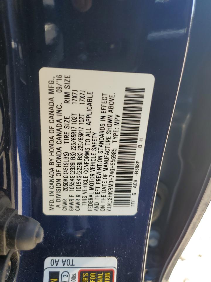 2016 Honda Cr-V Exl VIN: 2HKRM3H74GH556985 Lot: 84748885