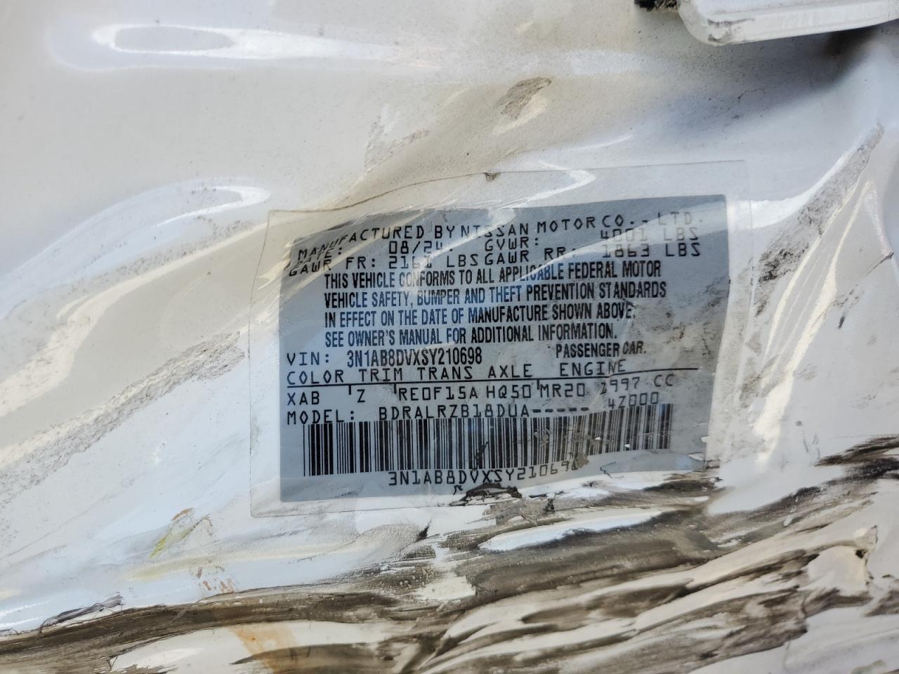 2025 Nissan Sentra Sr VIN: 3N1AB8DVXSY210698 Lot: 84938575