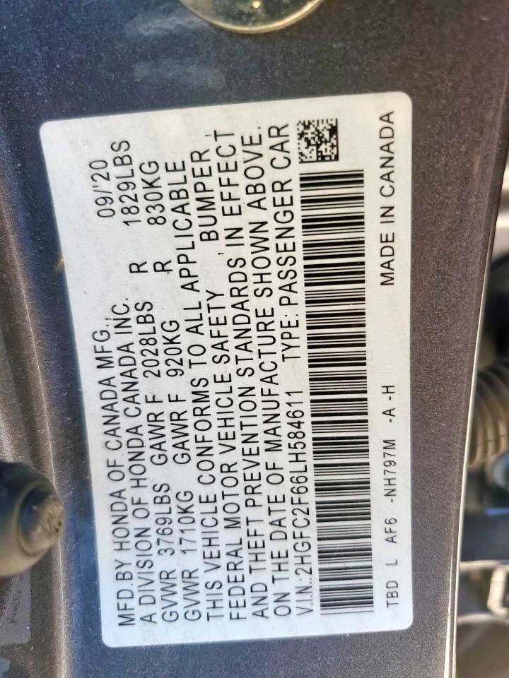 2020 Honda Civic Lx VIN: 2HGFC2F66LH584611 Lot: 84860905