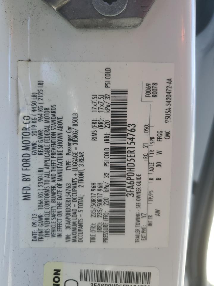 2014 Ford Fusion Se VIN: 3FA6P0HD5ER154763 Lot: 87446865