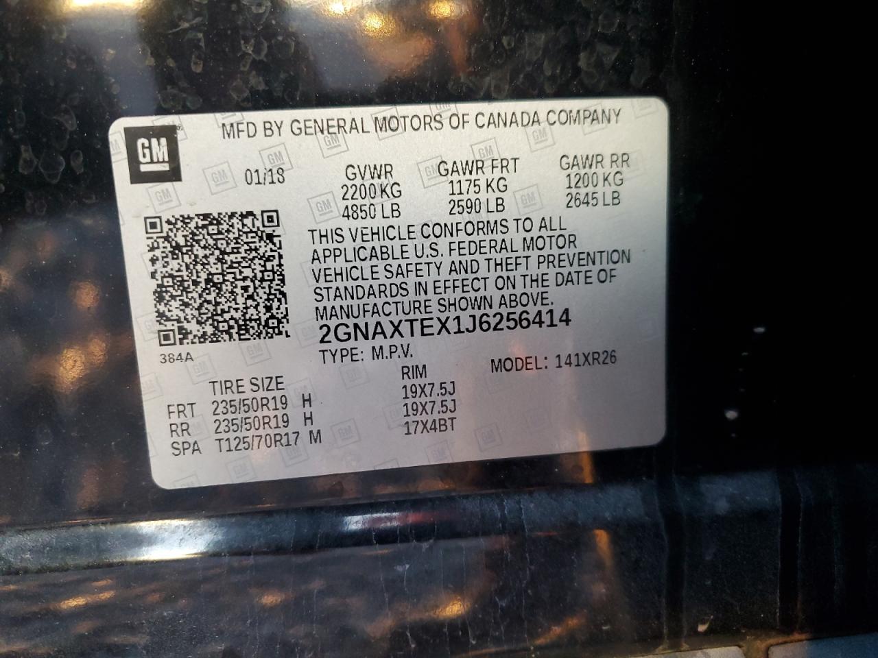 2018 Chevrolet Equinox Lt VIN: 2GNAXTEX1J6256414 Lot: 86537155