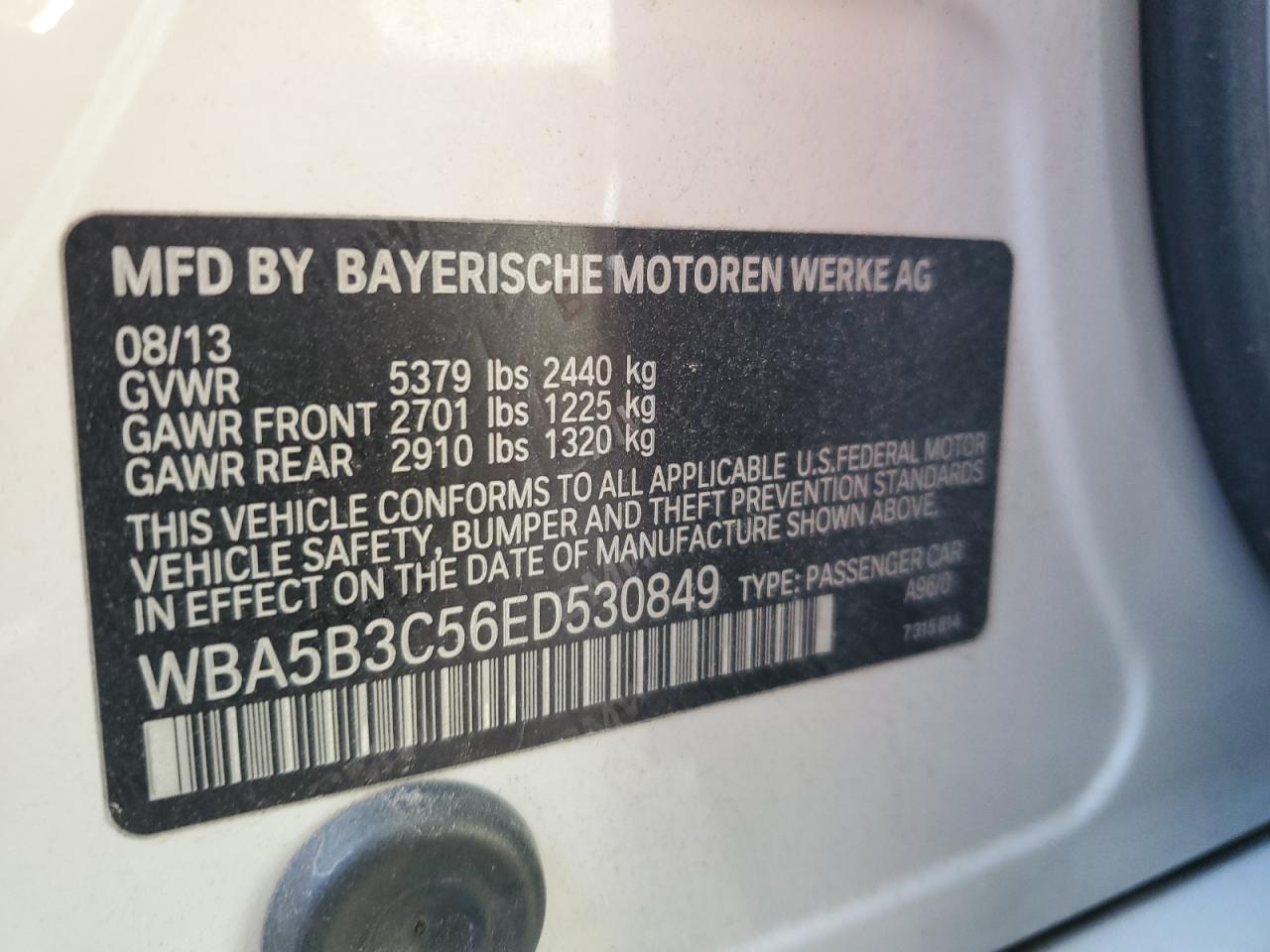 2014 BMW 535 Xi VIN: WBA5B3C56ED530849 Lot: 82264625