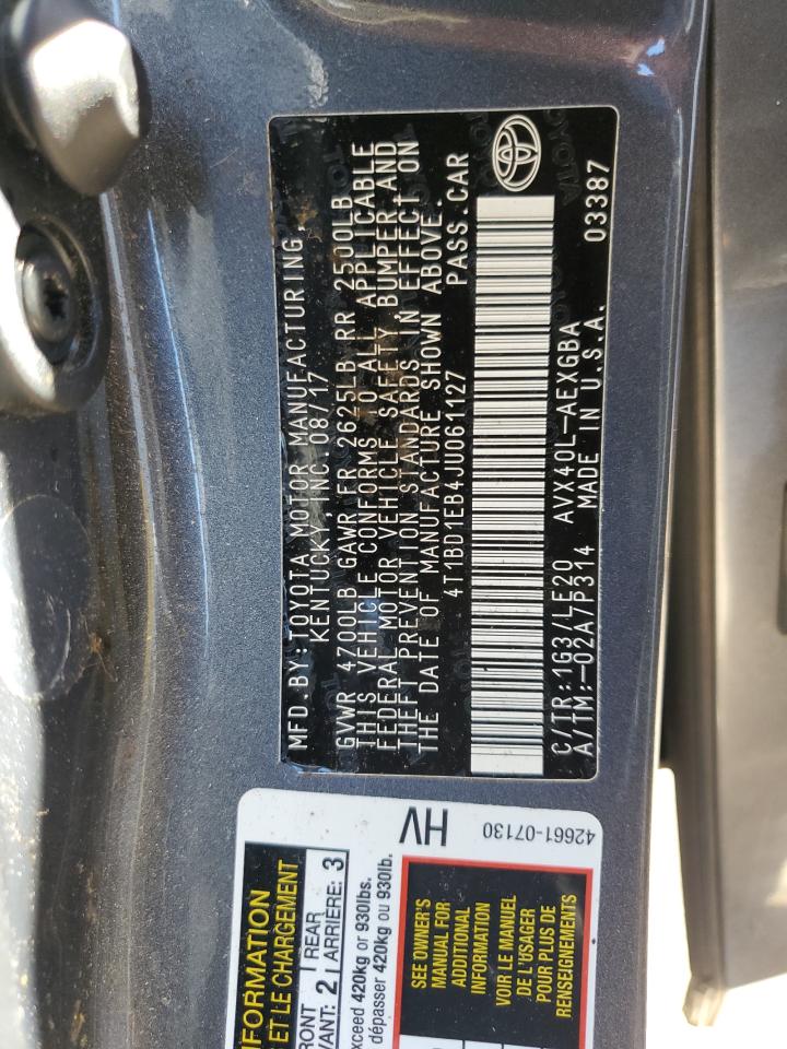 2018 Toyota Avalon Hybrid VIN: 4T1BD1EB4JU061127 Lot: 86849095