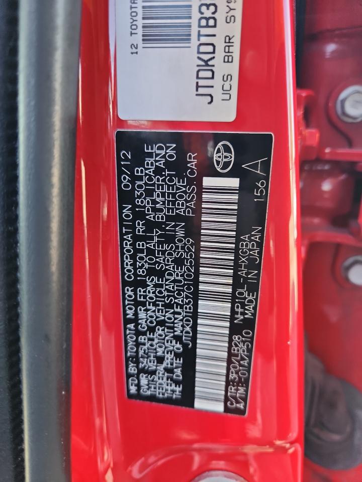 2012 Toyota Prius C VIN: JTDKDTB37C1025529 Lot: 87105305