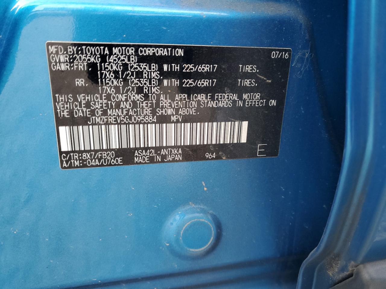 2016 Toyota Rav4 Le VIN: JTMZFREV5GJ095884 Lot: 82356465