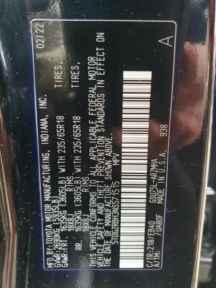 2022 Toyota Highlander Xle VIN: 5TDGZRBH3NS571515 Lot: 86284865