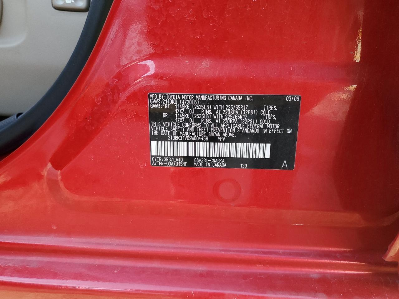 2009 Toyota Rav4 Limited VIN: 2T3BK31V09W004458 Lot: 82741575