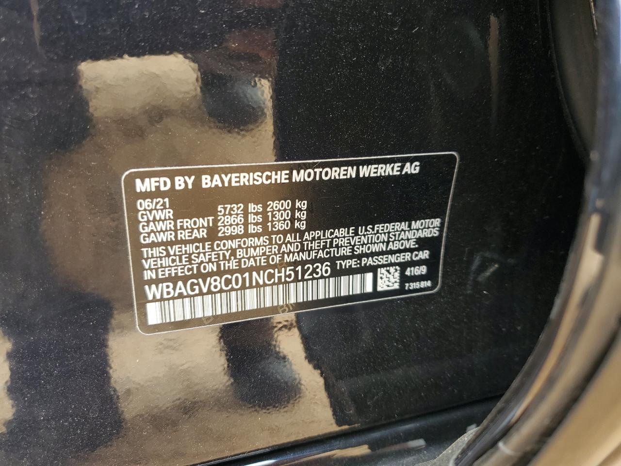 2022 BMW M850Xi VIN: WBAGV8C01NCH51236 Lot: 82368095