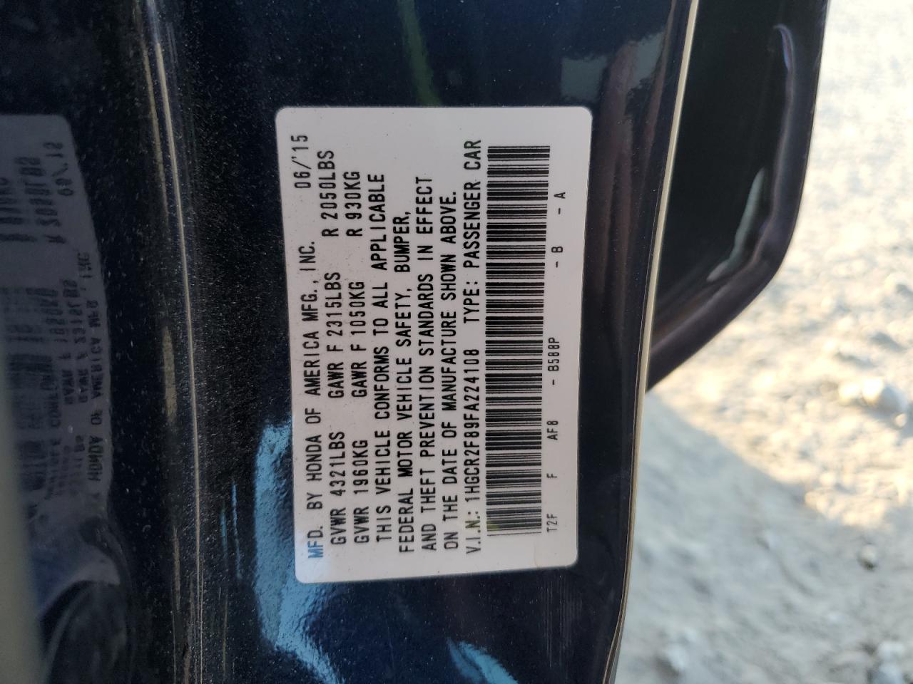 2015 Honda Accord Exl VIN: 1HGCR2F89FA224108 Lot: 86089965