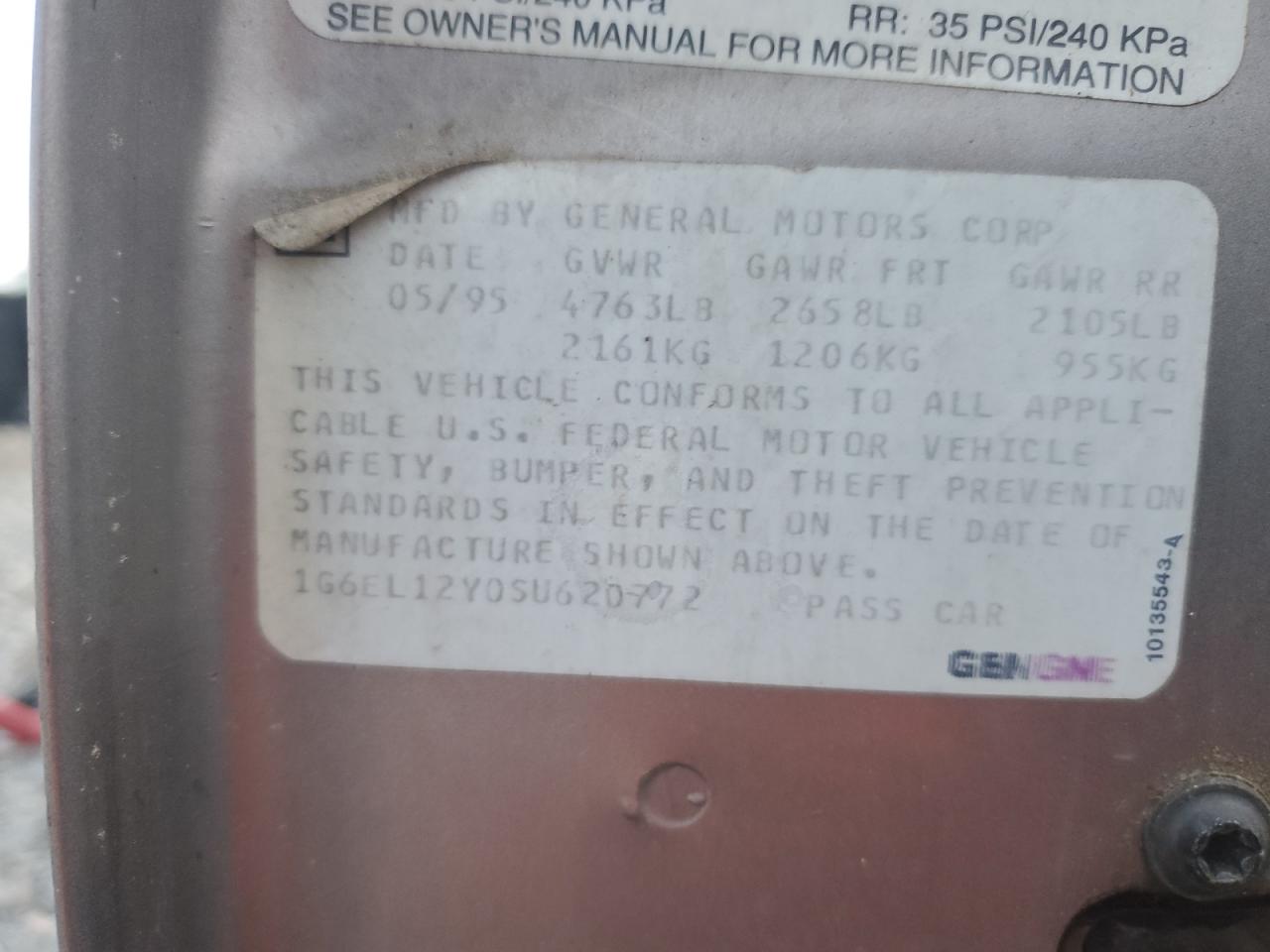 1995 Cadillac Eldorado VIN: 1G6EL12Y0SU620772 Lot: 85837145