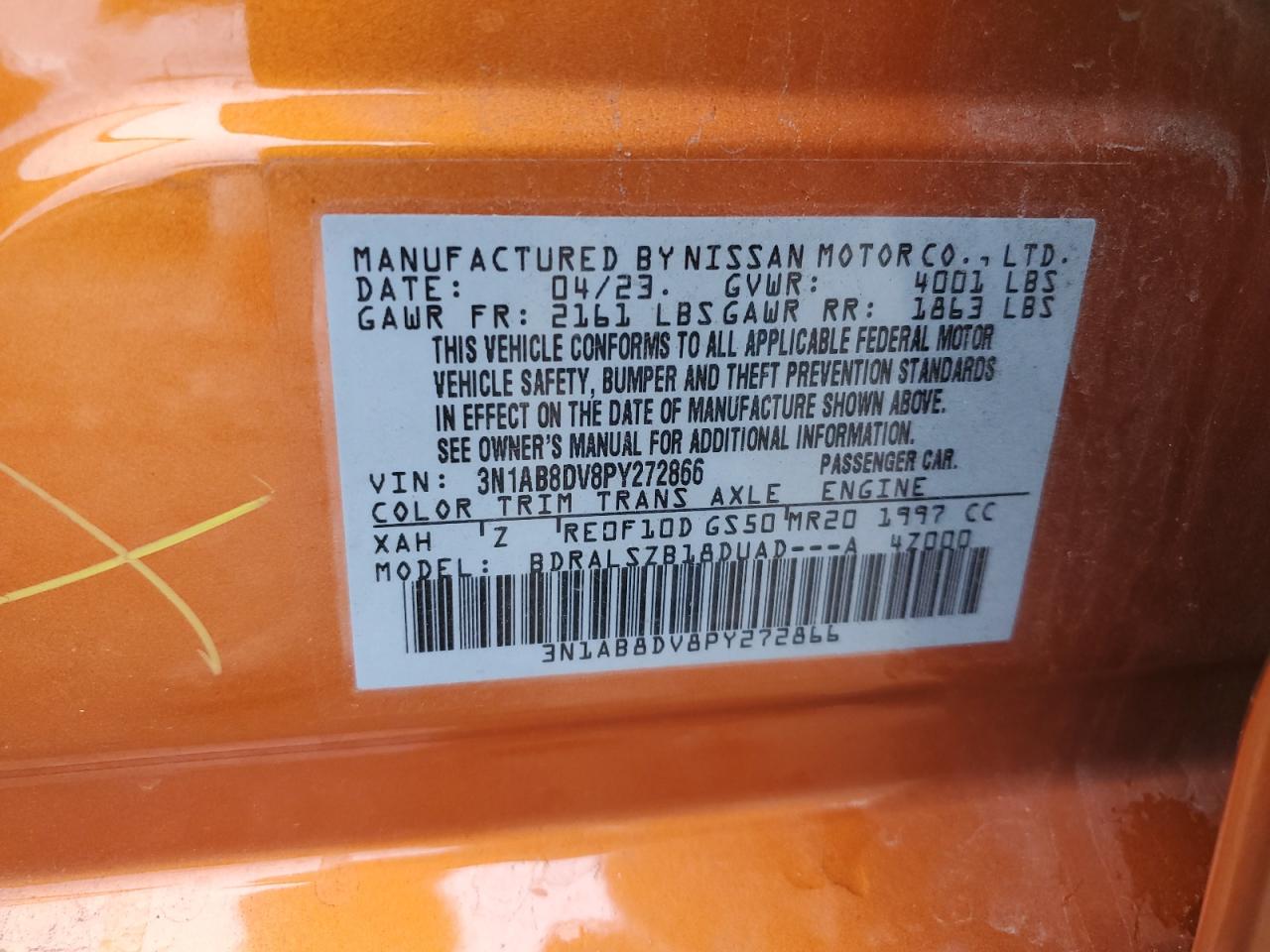 2023 Nissan Sentra Sr VIN: 3N1AB8DV8PY272866 Lot: 85782715