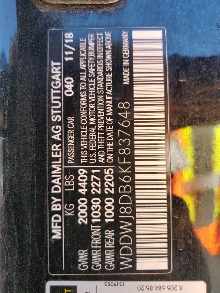 2019 Mercedes-Benz C 300 VIN: WDDWJ8DB6KF837648 Lot: 89919335