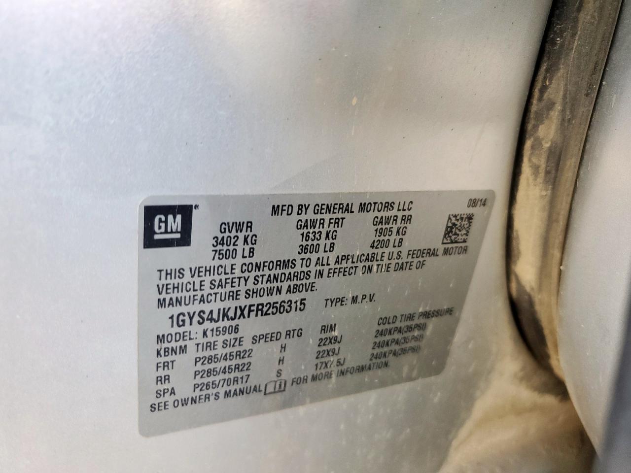 2015 Cadillac Escalade Esv Premium VIN: 1GYS4JKJXFR256315 Lot: 90106075