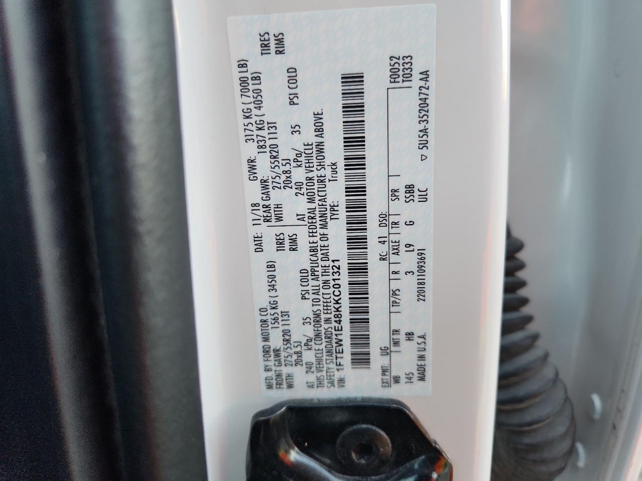 2019 Ford F150 Supercrew VIN: 1FTEW1E48KKC01321 Lot: 90285545