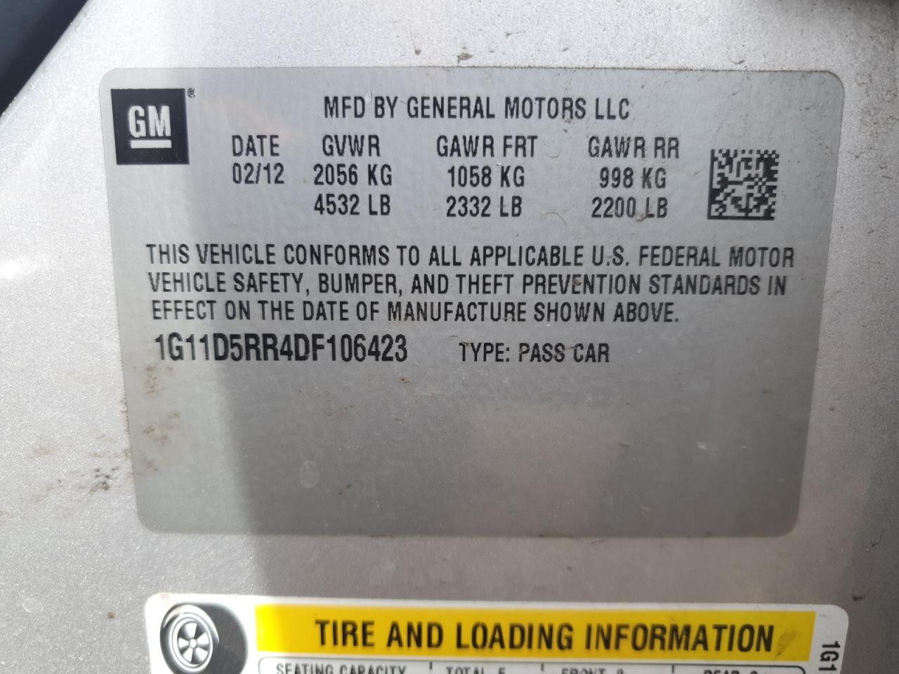 2013 Chevrolet Malibu 1Lt VIN: 1G11D5RR4DF106423 Lot: 86477325