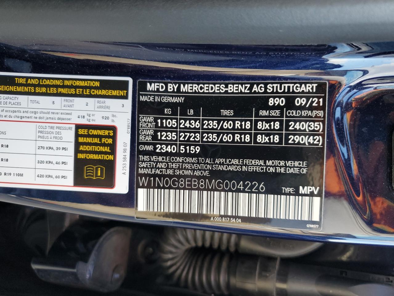 2021 Mercedes-Benz Glc 300 4Matic VIN: W1N0G8EB8MG004226 Lot: 89541595