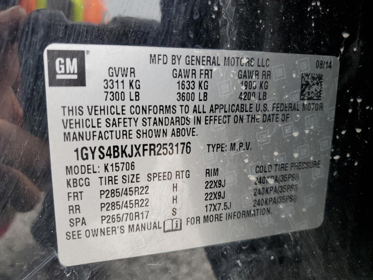 2015 Cadillac Escalade Luxury VIN: 1GYS4BKJXFR253176 Lot: 86525315