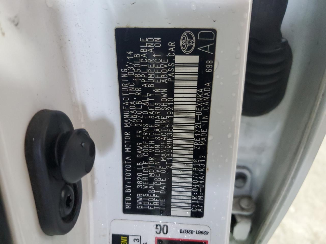 2014 Toyota Corolla L VIN: 2T1BURHE3EC119210 Lot: 85551445