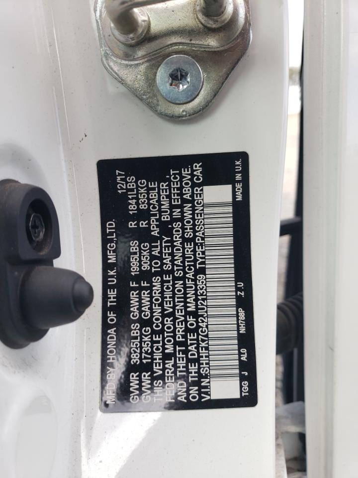 2018 Honda Civic Sport VIN: SHHFK7G42JU213359 Lot: 81806355