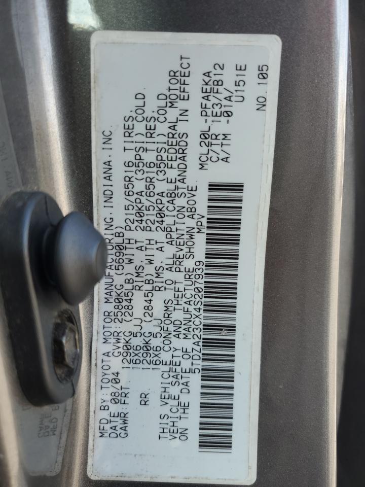 2004 Toyota Sienna Ce VIN: 5TDZA23CX4S207939 Lot: 85582805