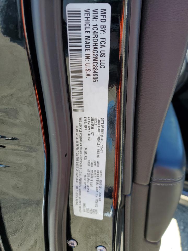 2021 Dodge Durango Sxt VIN: 1C4RDHAG2MC884906 Lot: 84923925