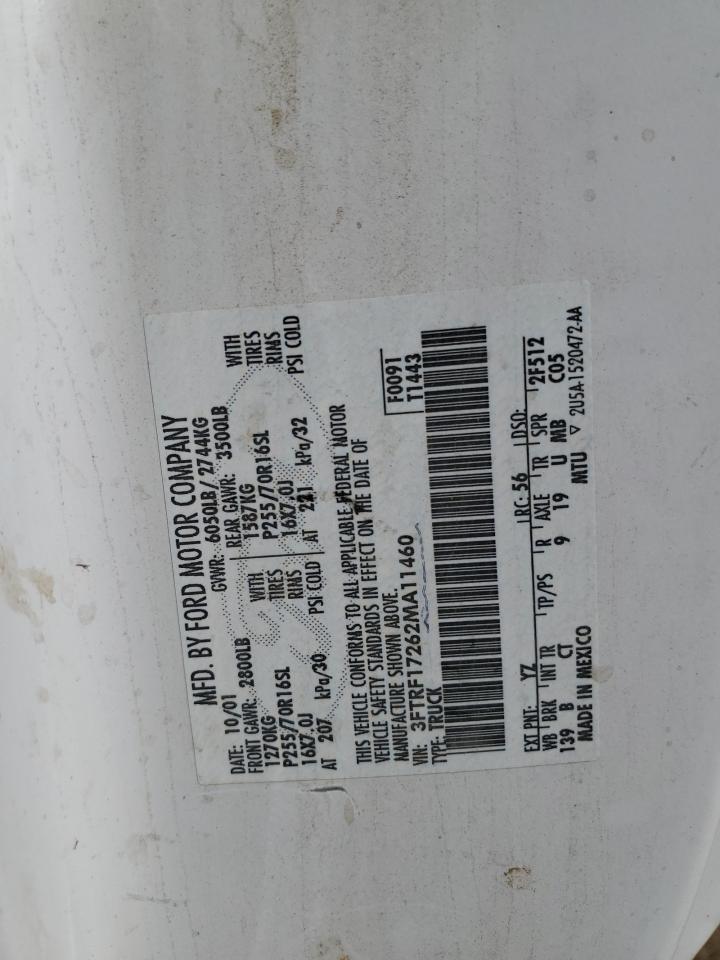 2002 Ford F150 VIN: 3FTRF17262MA11460 Lot: 84880315