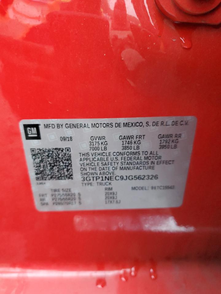 2018 GMC Sierra C1500 Slt VIN: 3GTP1NEC9JG562326 Lot: 89889035