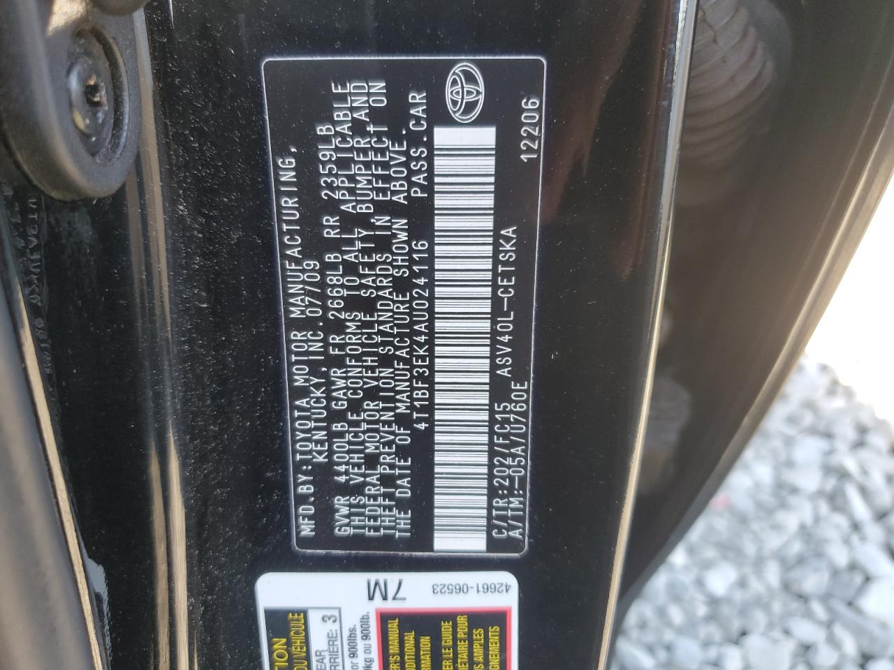 2010 Toyota Camry Base VIN: 4T1BF3EK4AU024116 Lot: 84865635