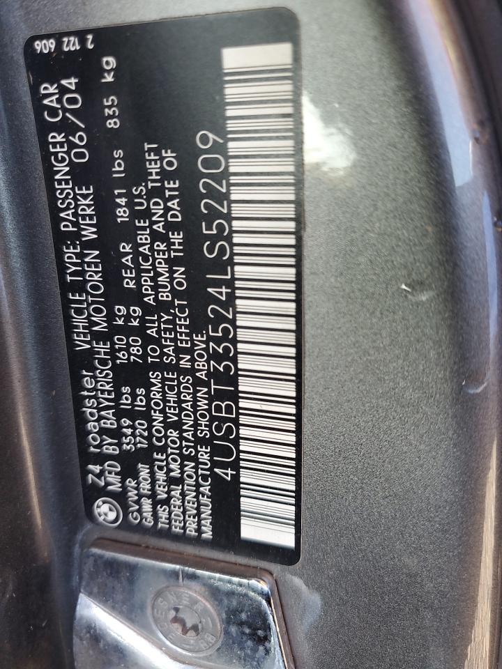 2004 BMW Z4 2.5 VIN: 4USBT33524LS52209 Lot: 87370905