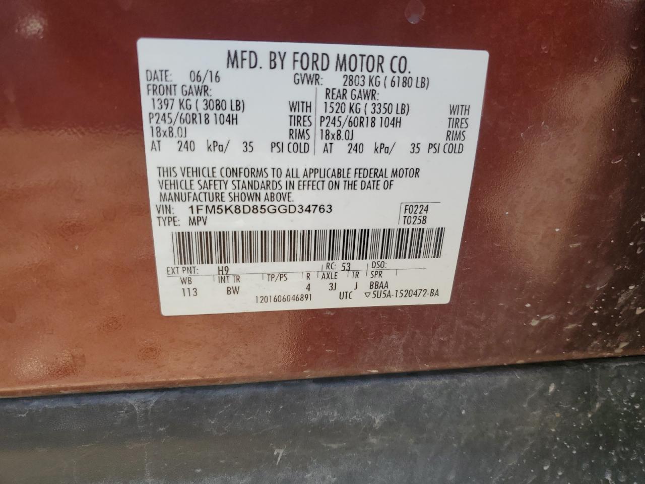 2016 Ford Explorer Xlt VIN: 1FM5K8D85GGD34763 Lot: 82320525