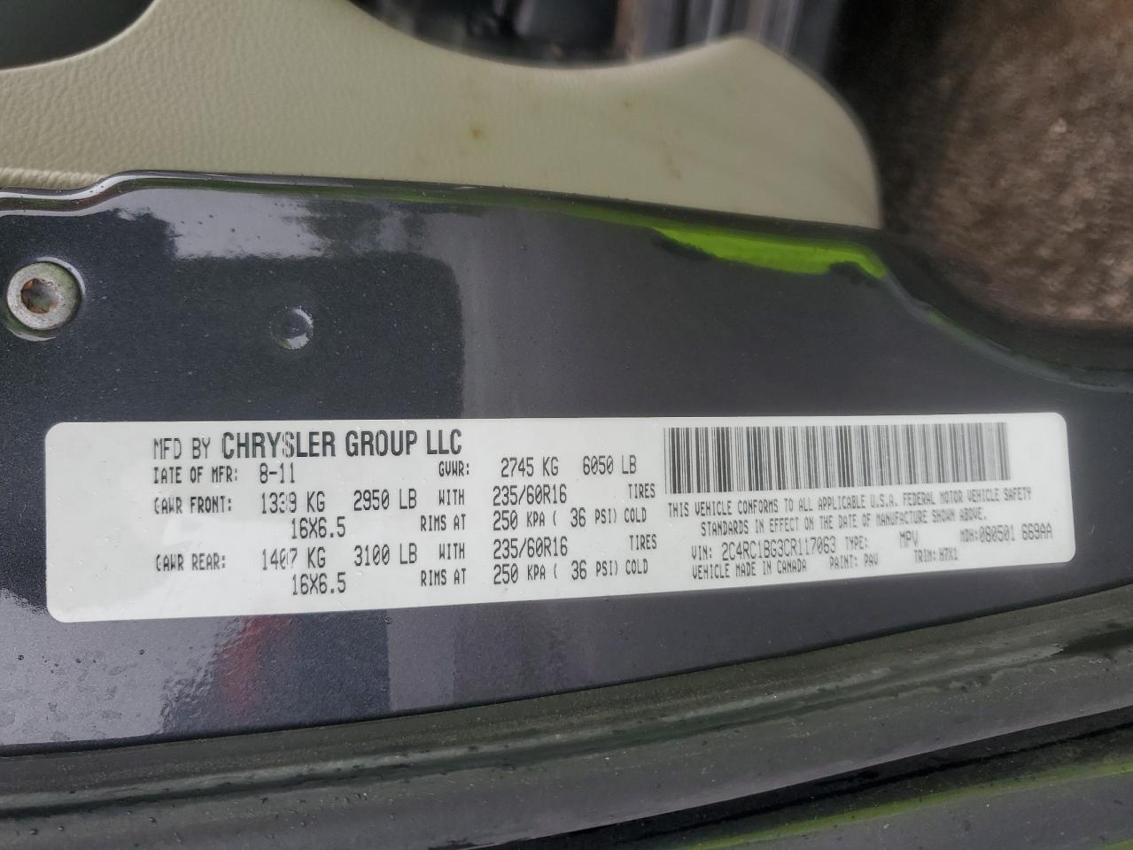 2012 Chrysler Town & Country Touring VIN: 2C4RC1BG3CR117063 Lot: 86206385