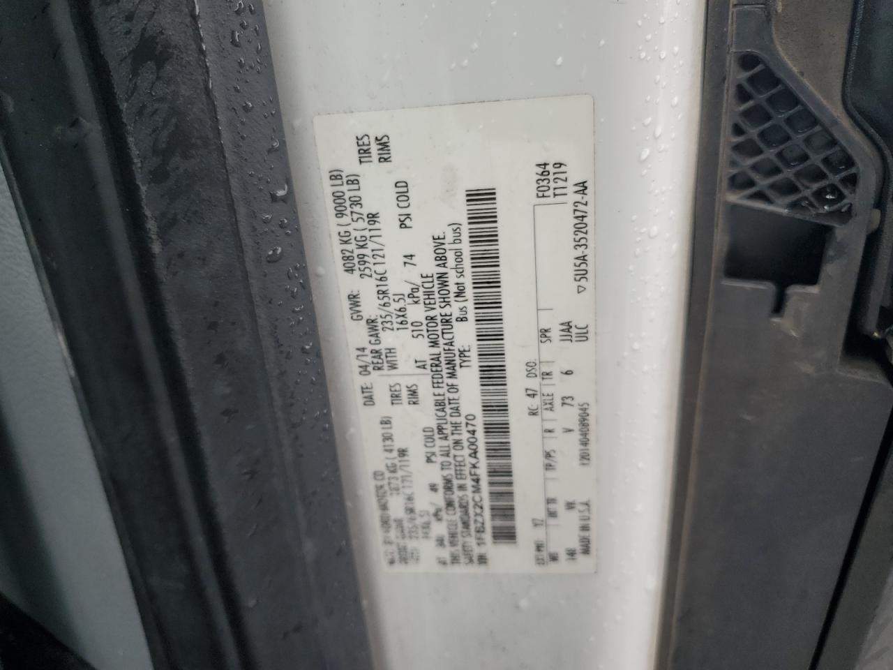 2015 Ford Transit T-350 VIN: 1FBZX2CM4FKA00470 Lot: 87402255