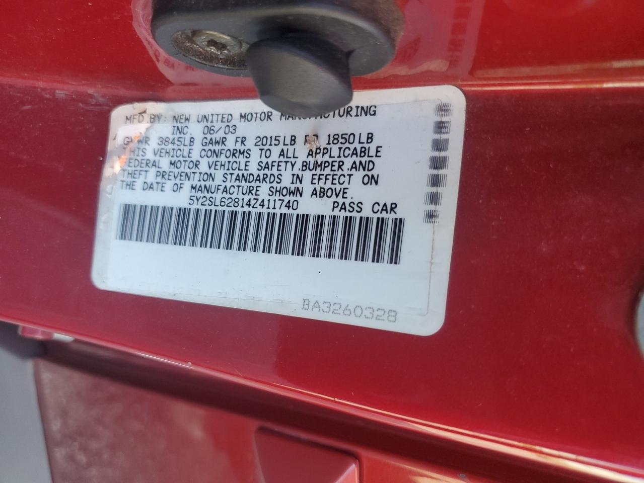 2004 Pontiac Vibe VIN: 5Y2SL62814Z411740 Lot: 84928855