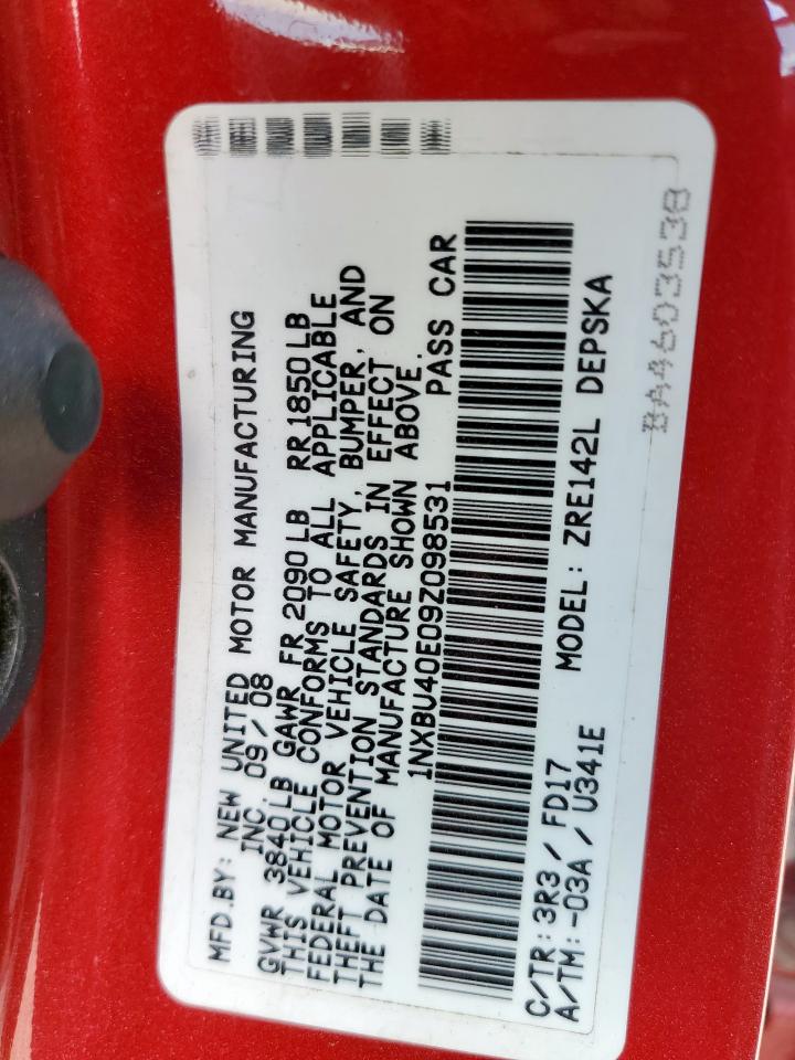 2009 Toyota Corolla Base VIN: 1NXBU40E09Z098531 Lot: 85354505