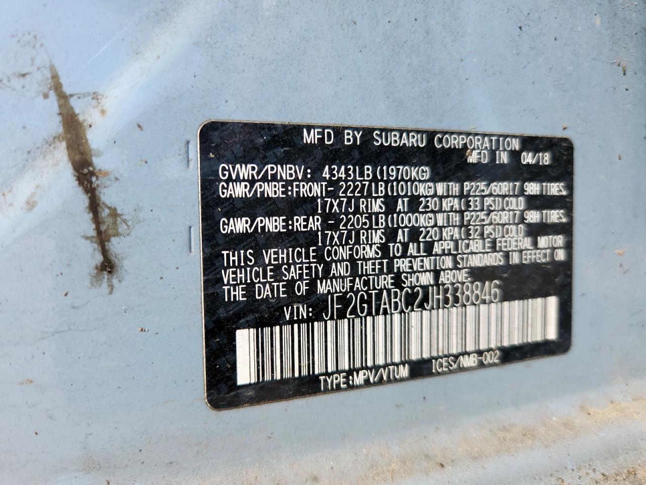 2018 Subaru Crosstrek Premium VIN: JF2GTABC2JH338846 Lot: 84963925