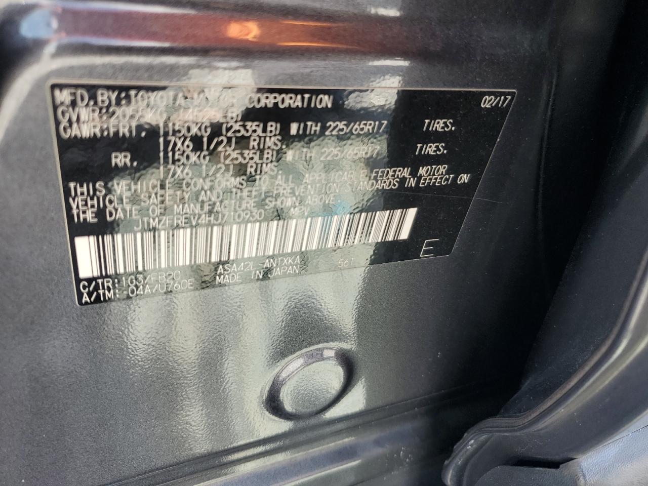 2017 Toyota Rav4 Le VIN: JTMZFREV4HJ710930 Lot: 85124665