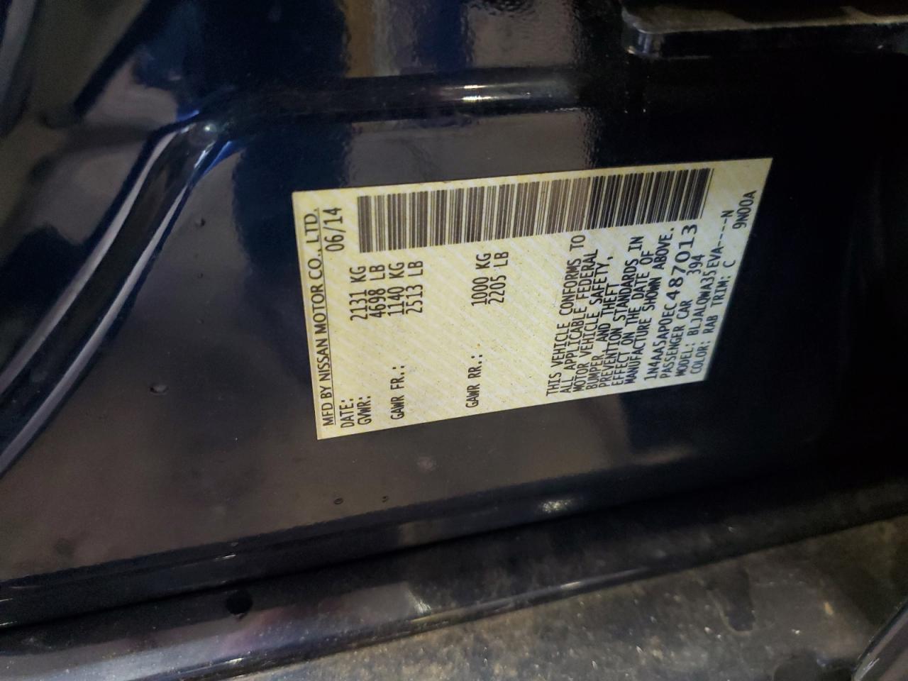 2014 Nissan Maxima S VIN: 1N4AA5AP0EC48713 Lot: 89462895