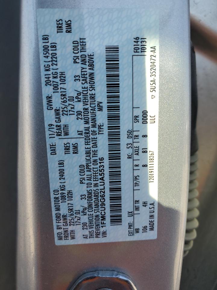 2020 Ford Escape Se VIN: 1FMCU9G62LUA55316 Lot: 81972985